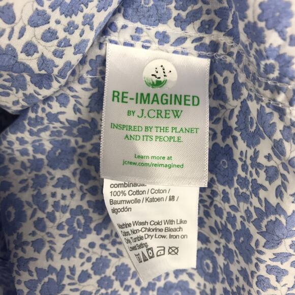 J.Crew Liberty Fabric Button Down Shirt Short Sleeve Blue White Floral Girls 14 - Picture 7 of 8